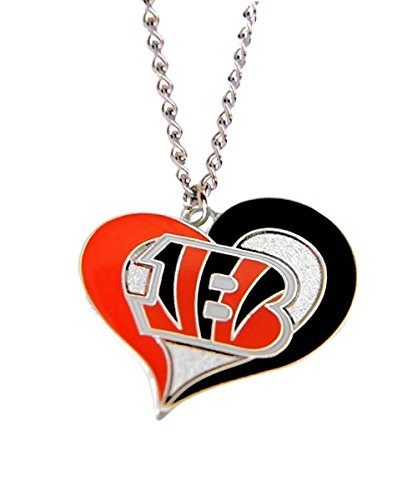 NFL Swirl Heart Necklace Cincinnati Bengals Chain
