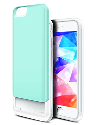 iPhone 6 Case, ELOVEN Dual Layer Shockproof Sliding Cover iPhone 6 Card Slot Wallet Case [Extra Front Raised Lip] Soft TPU Bumper Hard PC Case Protective Armor for Apple iPhone 6 6S 4.7'' - Mint