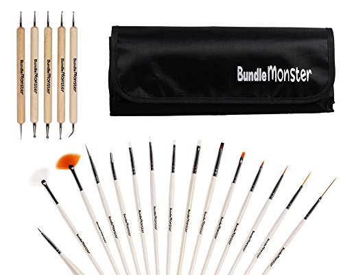 Bundle Monster New Pro 20pc Nail Art Design Painting Detailing Brushes & Dotting Pen / Dotter Tool Kit Set