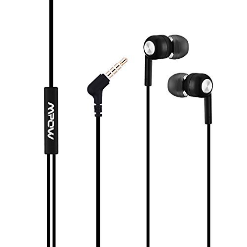 Mpow Earphones Noise Isolating In-ear Headphones Earphones Headset with High Fidelity Sound for Music Running Travel with In-line Mic for iPhone, iPad, iPod, Samsung, Nokia, HTC , Mp3 Players etc (Black)
