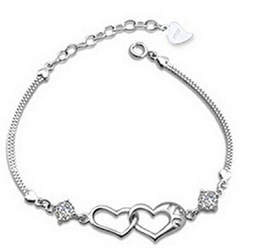 Dhnewsun Girl Simple Silver Heart Love Bracelet Silver Chain Lady Women Jewelry Gift
