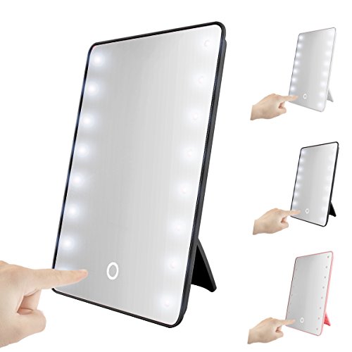 Touch Foldable LED Lighted Vanity Mirror with Light, Oenbopo Smart Touch Kickstand 16LED Lighted Vanity Mirror Makeup Cosmetic Countertop Cordless Table Mirror for Home Travel Office