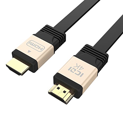 HDMI Cable, ICZI High Speed Flat HDMI Cable ( 5ft / 1.5M ) Gold-Plated, Aluminum Body, 3D&4K, 2160P with Dust-proof Cap for 4k TVs, Laptops, PS3/PS4, Xbox and More (Gold)