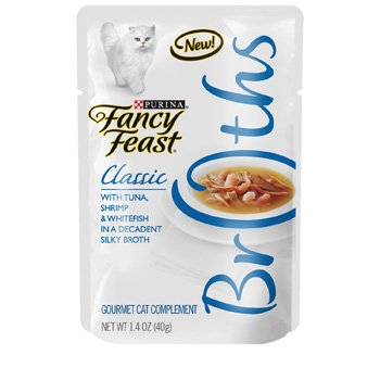 Fancy Feast Broths Classic Tuna, Shrimp & Whitefish Cat Food Complement, 1.4 oz.