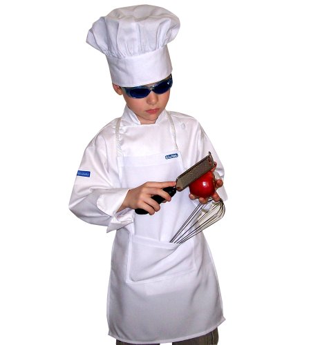 XXL Chefskin Chef SET Kids Children Long Sleeve Jacket + Apron +Hat Fits Kids 9-12