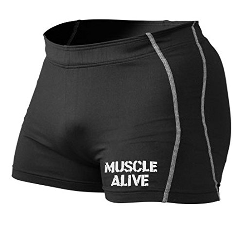 MuscleAlive Mens Bodybuilding Shorts Tights Polyester and Spandex Size M Black