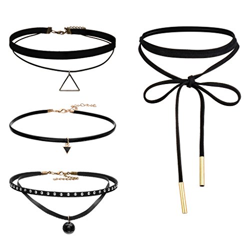 FIBO STEEL Leather Chain Necklace for Women Girls Choker Tassel Necklace Velvet Length Adjustable