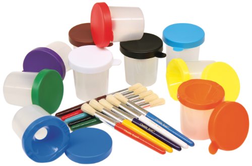 Creativity Street 5104 No-Spill Cups & Coordinating Brushes, Assorted Colors, 10/Set (CKC5104)