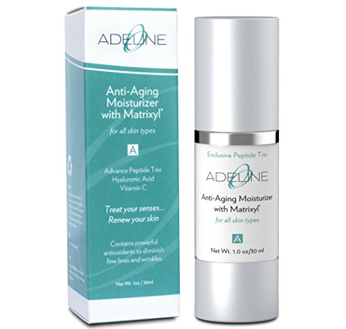 Adeline Anti Aging Moisturizer with Matrixyl for Fine Lines and Wrinkle Removal - 1 Ounce Airless Pump Bottle - Contains Powerful Peptides and Vitamin C
