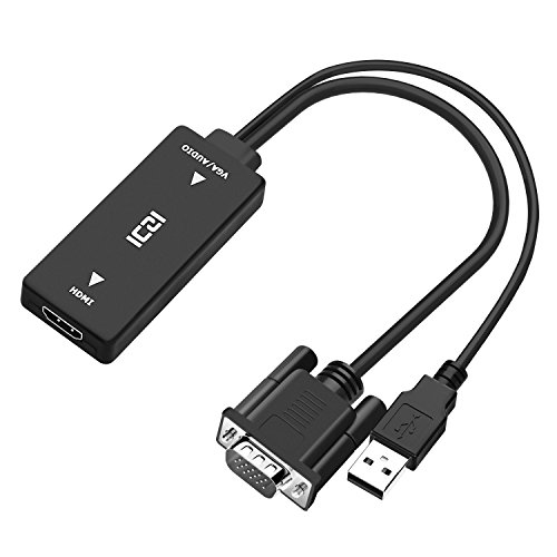 VGA to HDMI, ICZI VGA to HDMI Adapter (Male to Female, 1080P) with USB Port for Power and Audio (Black)