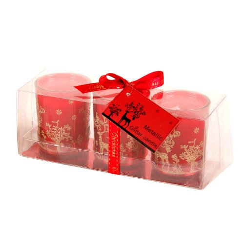 Temptations Candle Glass with Reindeer - Set of 3 - Red