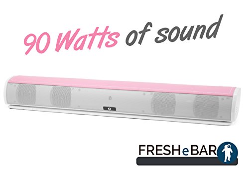 Bluetooth Leather Television Sound Bar - FRESHeBAR TV Soundbar - 24 inch, 90 Watt with Built-in Subwoofer - White / Pink Leather