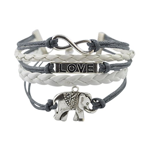 Mother's Day Gift--BlueTop(TM) Love Silver Infinity Elephant Leather Rope Cross Bracelet White and Blue