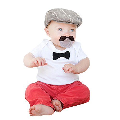 Mustache Pacifier for Babies ~ BPA Free ~ Natural Orthodontic Shaped Teat to Help Prevent Thumb Sucking ~ 100% Natural Rubber with Snap-on Hygienic Cap ~ Safe for Newborns, Boys, Girls, Toddlers and Breast Feeding Babies (0-3 Months, 0-6 Months, 0-12 Months) or Older ~ Unique Idea for Baby Shower Gifts ~ Money Back Guarantee