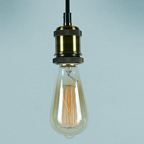 Vintage Pendant Light Kit - Antique Industrial Brass Finish - Lamp Holder, Fabric Cord & Ceiling Rose - The Retro Boutique ®