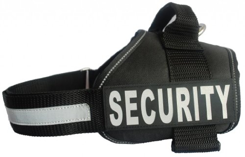 Dog SECURITY service dog Vest Harness Removable velcro Patches Fits Xsmall, Small Medium Large XL , Purchase comes with 2 SECURITY reflective patches