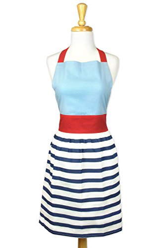 DII 100% Cotton, Trendy Skirt Nautical Stripe Kitchen Apron With Adjustable Neck & Waist Ties, Fashion Chef Apron Is Machine Washable And Can Be Used For Embroidery, Perfect for Cooking, Baking, Crafting & More - Nautical Stripe