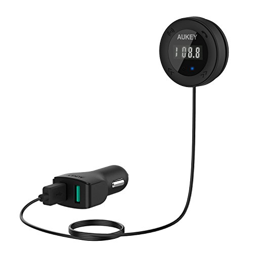 Bluetooth FM Transmitter, AUKEY Wireless Car Kit with Dual Port USB 4.8A Car Charger for iPhone 6s, 6s plus, iPad, iPod, Samsung Galaxy S7, Windows, iOS, and Android Smart Phones