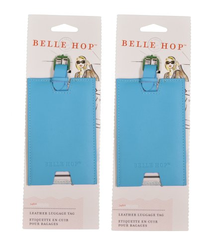 2 Blue Belle Hop Leather Luggage Travel Tag With Security ID Window