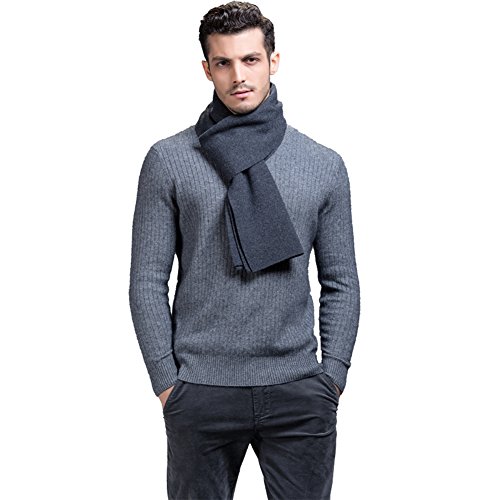 Mens Spring Australian Wool Fashion Solid Long Scarf for Business and Gifts Grey