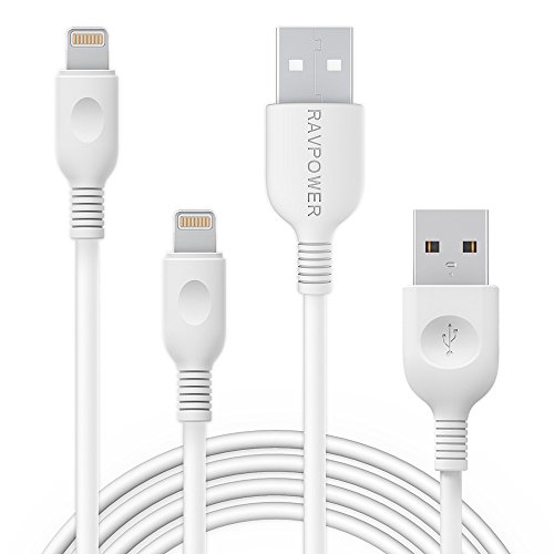 [2-Pack Lifetime Warranty] Top Rated iPhone Cable, RAVPower Ultra Durable Lightning Cable Set (3ft + 6ft, Kevlar Fiber) - Apple MFi Certified Lightning to USB Cable Fast Charger Lead for iPhone, iPad -White