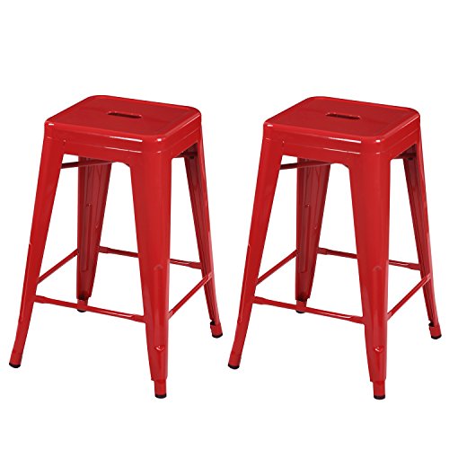 Joveco 24 Inches Sheet Metal Frame Tolix Style Bar Stool - Set of 2 (24 inches Red)