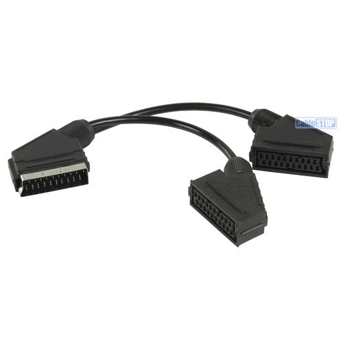 2 Way SCART Y AV SPLITTER 20cm Connect 2 devices to 1 TV Lead Joiner Adapter