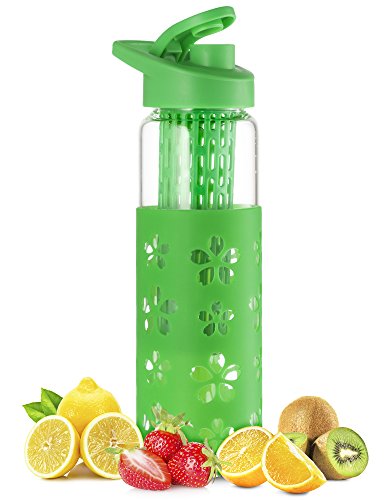 Swig Savvy Borosilicate Glass Water Bottle With Fruit Infuser - 20oz, Green
