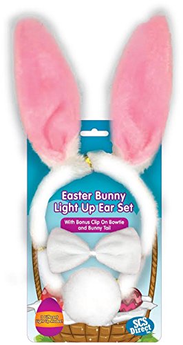 Bunny Ears Deluxe Set - 3pc Easter Bunny Light-up Blinking Ear Set with Clip-on Tail and Bowtie - One Size Fits All