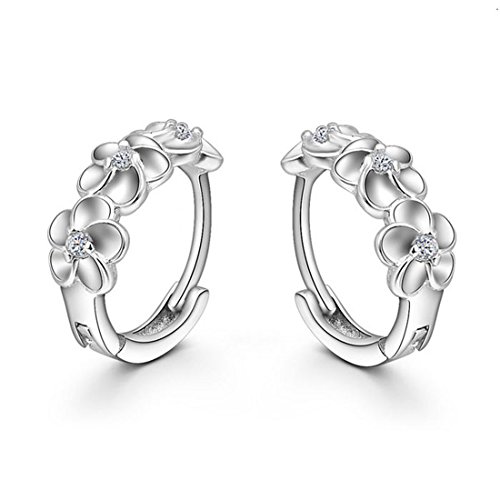 Sannysis Fashion Women Silver Flower Plated Crystal Rhinestone Stud Earrings