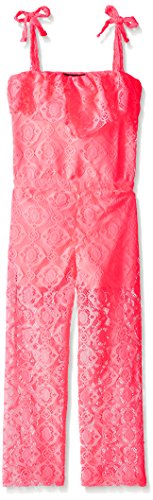 Limited Too Big Girls' Ankle Length Rayon and Lace Romper, Neon Coral, 6X