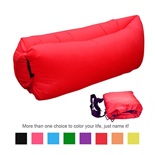 SUNKONG® Outdoor Inflatable Lounger, Nylon Fabric Beach Lounger Convenient Compression Air Bag Hangout Bean Bag Portable Dream Chair (Dark Red)
