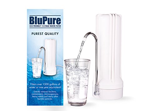 Countertop Water Filter for Healthier Water by BluPure | 100% Bpa-free, Easy Set-up | Reduces Chlorine, Fluoride, Lead, Bacteria & More | 1-year Warranty + 30-day Money-back Guarantee