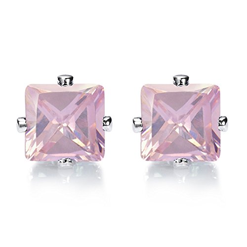 Rizilia Jewellery Christmas Xmas Gift Thanksgiving Square Cut Pink Sapphire Color Gemstones Fine CZ 18K White gold Plated Dangle Earrings Simple Modern Elegance [Free Jewelry Pouch]