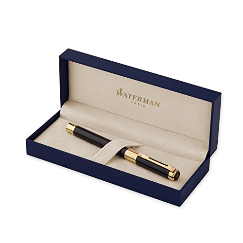 WATERMAN Black with Golden Trim, Fountain Pen with Medium nib and Blue ink (S0830820)