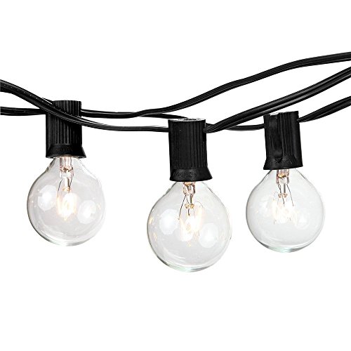 Brightech - Ambience - Outdoor String Lights with 25 G40 Clear Globe Bulbs - Commercial Quality - UL Listed - Indoor and Outdoor Use - Natural Warm White Light - Black Wire