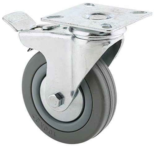 Steelex D2599 4-Inch Swivel Double Lock Rubber Plate Caster, 175-Pound Gray