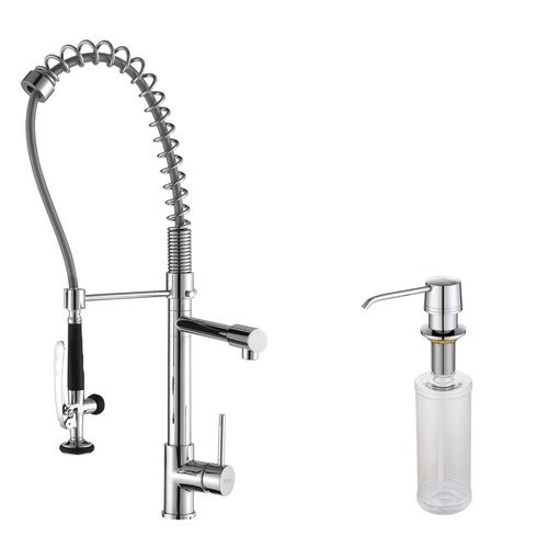 Kraus KPF-1602-KSD-30SS Single Handle Pull Down Kitchen Faucet Commercial Style Pre-rinse in Stainless Steel Finish and Soap Dispenser