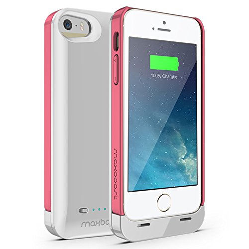 Maxboost Ambrosia iPhone 5S Battery Case / iPhone 5 Battery Case [Glossy White / Pinkleberry] - 2400mAh External Protective Battery Charger Case Extended Backup Power Pack Cover Case Fit with Any Version of Apple iPhone 5 5S (Apple MFI Certified, Lightning Connector Output, MicroUSB Cable Input)[100% Compatible with iPhone 5/5S on IOS7.0+]