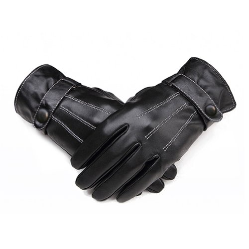 Zeagoo Men's Warm Lined Synthetic Leather Gloves Skiing Cycling Driving Riding,Black,One Size