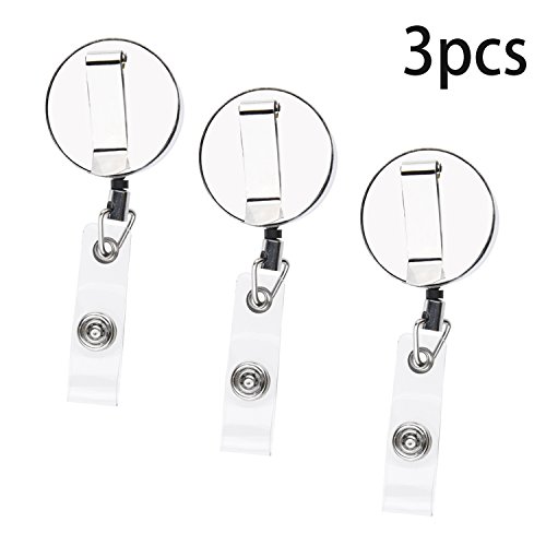 Kare & Kind Pack of 3 Retractable ID Card Reel with Belt Clip, Extension-59.5cm. (3pcs)