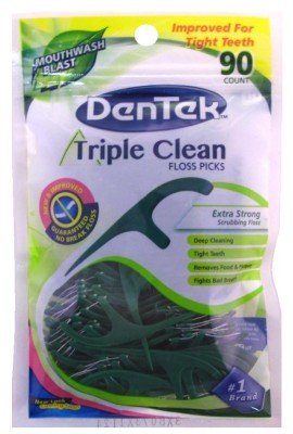Dentek Floss Picks Triple Clean 90'S Bagged Mint (2 Pack)