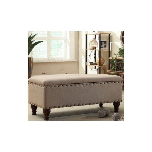 STYLISH Upholstered Nailhead Storage Bench in a Contemporary Design with Safety Hinged Lid. Perfect for an Entry Way, Hallway, Family room or Bedroom