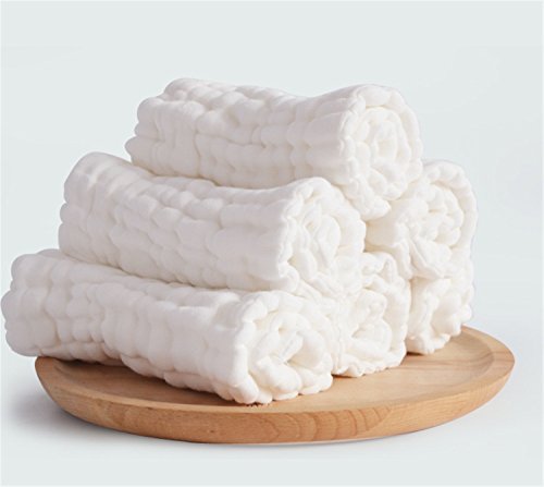 6-Pack Organics Baby Washcloths,Premium Reusable Wipes - Extra Soft For Sensitive Skin,Newborn Muslin Warm Baby Bath Towels Pure White