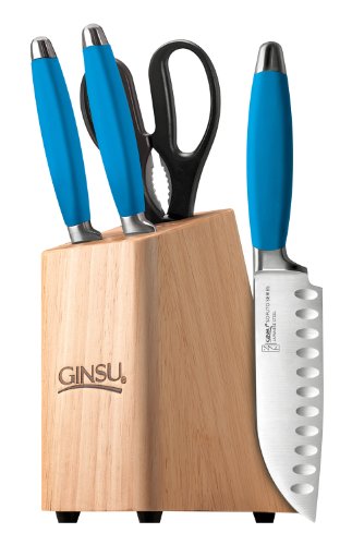 Ginsu Sofuto Series 5-Piece Japanese 420J2 Stainless Steel Lotus Style Cutlery Set in Natural Storage Block 5824