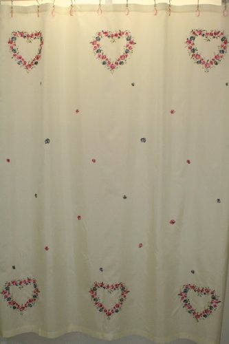 Hearts Embroidered Fabric Shower Curtain 70Wx72L
