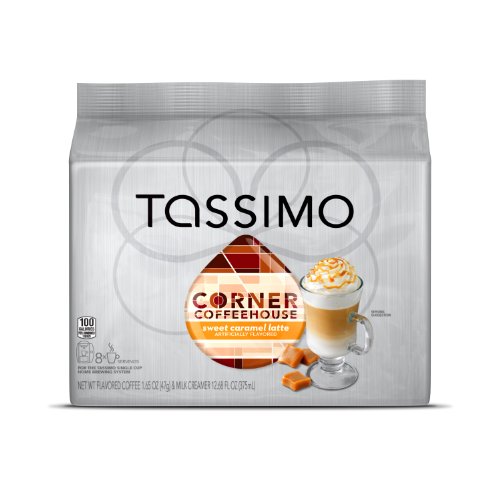 Tassimo Corner Coffeehouse Sweet Latte, Caramel, 16-Count (8 Coffee + 8 Creamer)