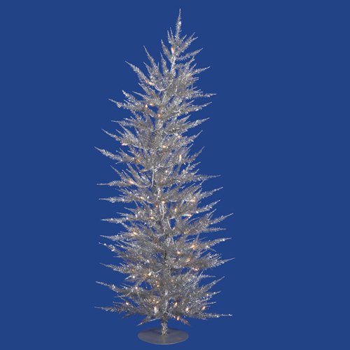Vickerman 21326278 Pre-Lit Whimsical Silver Artificial Tinsel Christmas Tree with Clear Lights, 5'