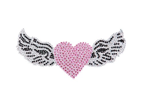 Heavenly Angel Wings w/ Pink Heart Gem Crystals Car Truck SUV Home Office Window Decal Sticker Cling Bling