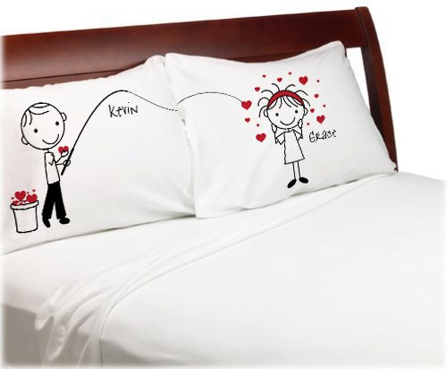 Stick People - Cute Fishing for Love Boyfriend / Girlfriend - Gift for Her - Personalized - Pillow Cover - Couples Anniversary Stick People Bf Gf